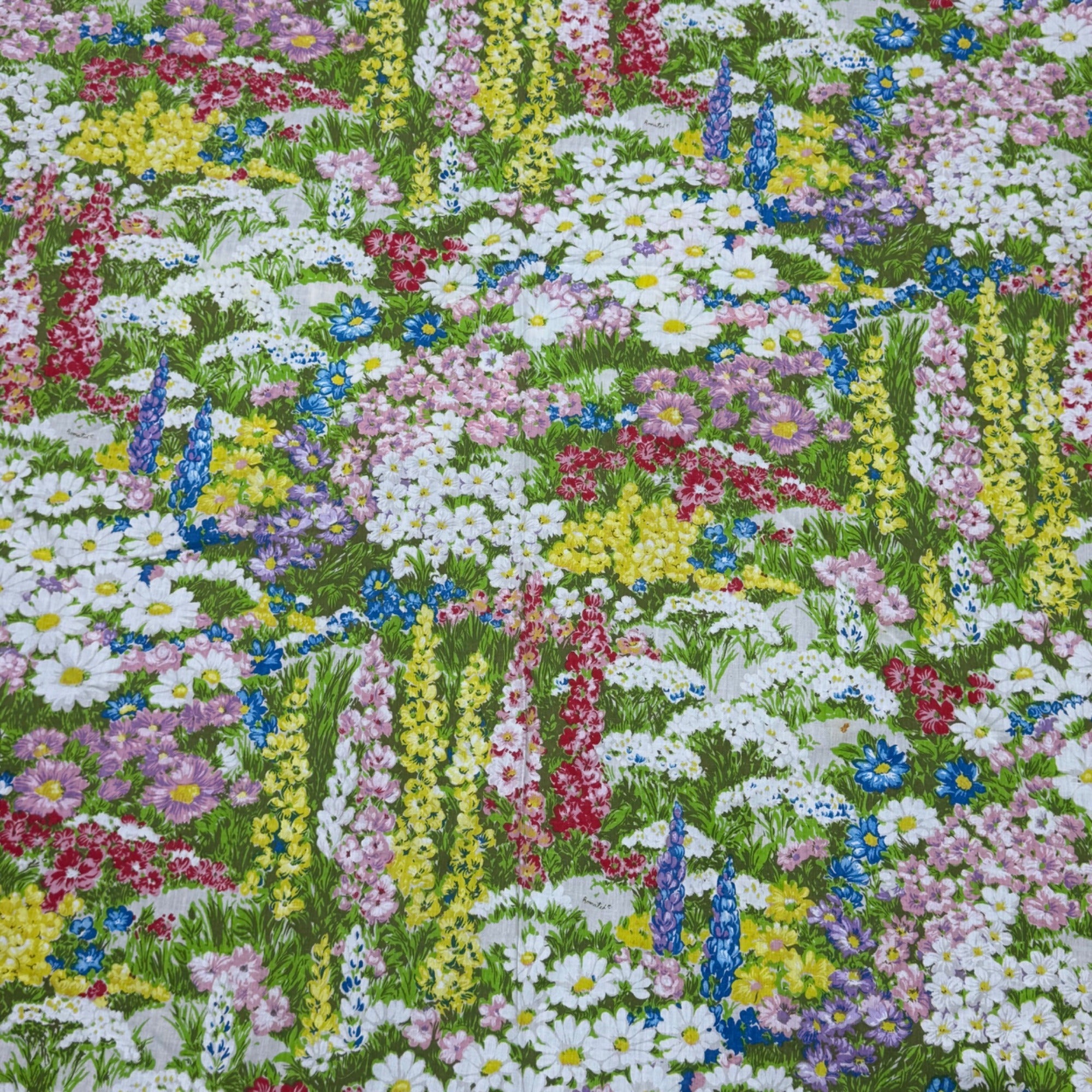 Vintage Floral Tablecloth 8 Napkins Set Round 71" Bright Wildflower MCM Boho