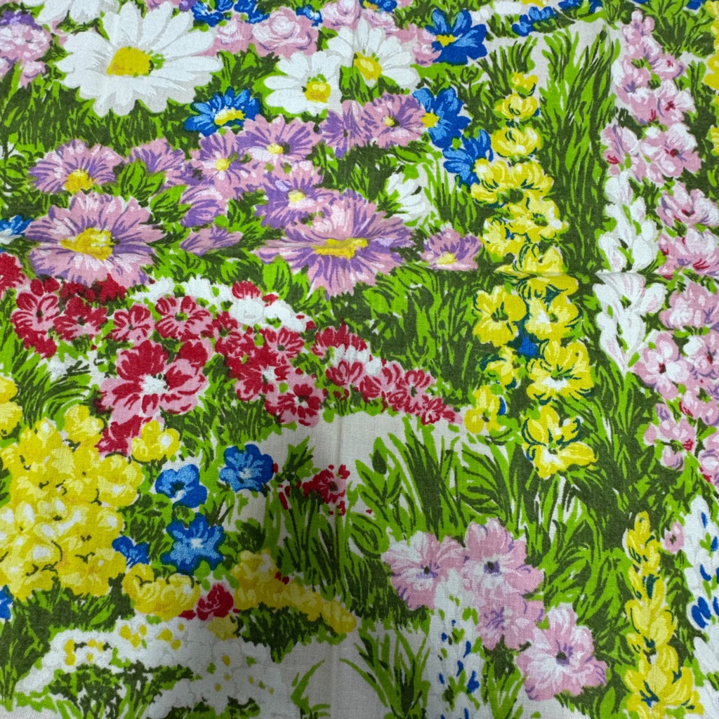 Vintage Floral Tablecloth 8 Napkins Set Round 71" Bright Wildflower MCM Boho