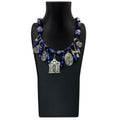 Blue Glass & Religious Medal Charm Necklace Catholic Italy 22" Immaculate Heart