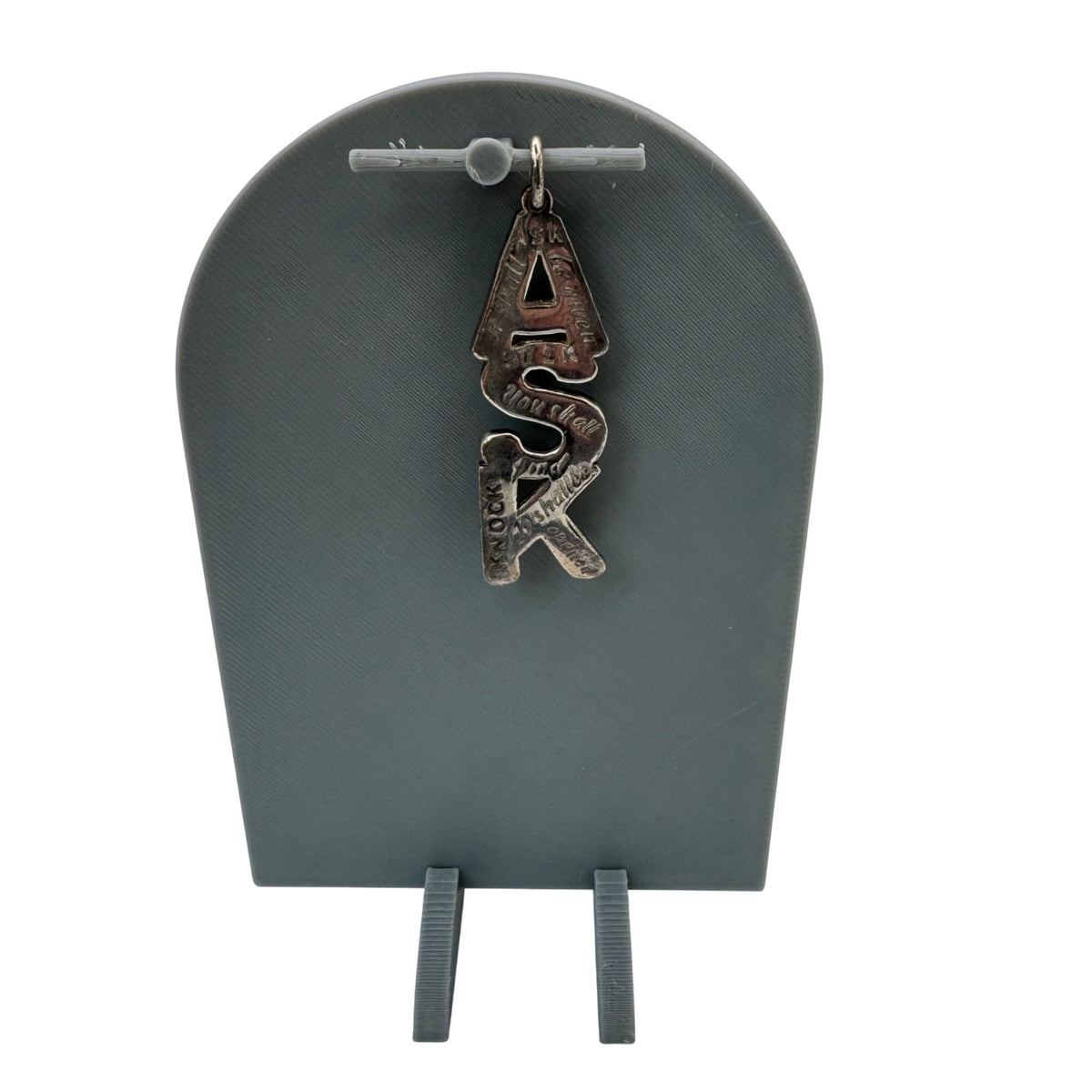 ASK Religious Pendant Charm Matthew 7:7 Silver Ton 2003 Christian Signed G Terry