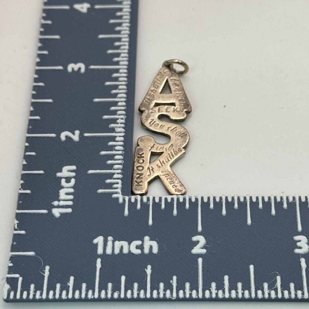 ASK Religious Pendant Charm Matthew 7:7 Silver Ton 2003 Christian Signed G Terry