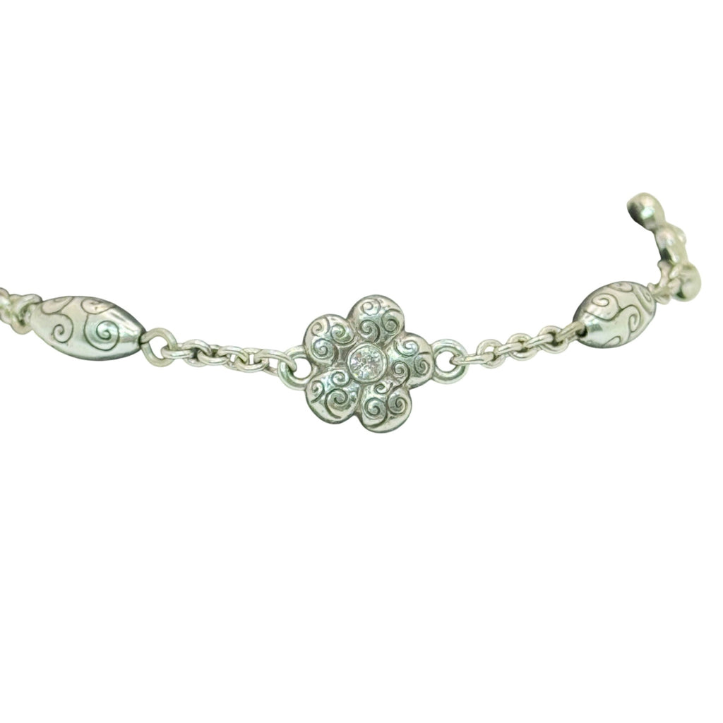 Brighton La Vie Flower Set Silver Tone Necklace Bracelet Floral Crystal Accents