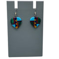 Vintage Mosaic Heart-Shaped Drop Dangle Earrings Geometric Inlay Southwest 1"