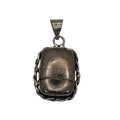 Vintage Cracked Hematite Sterling Silver Pendant Twisted Rope Border Design SEE