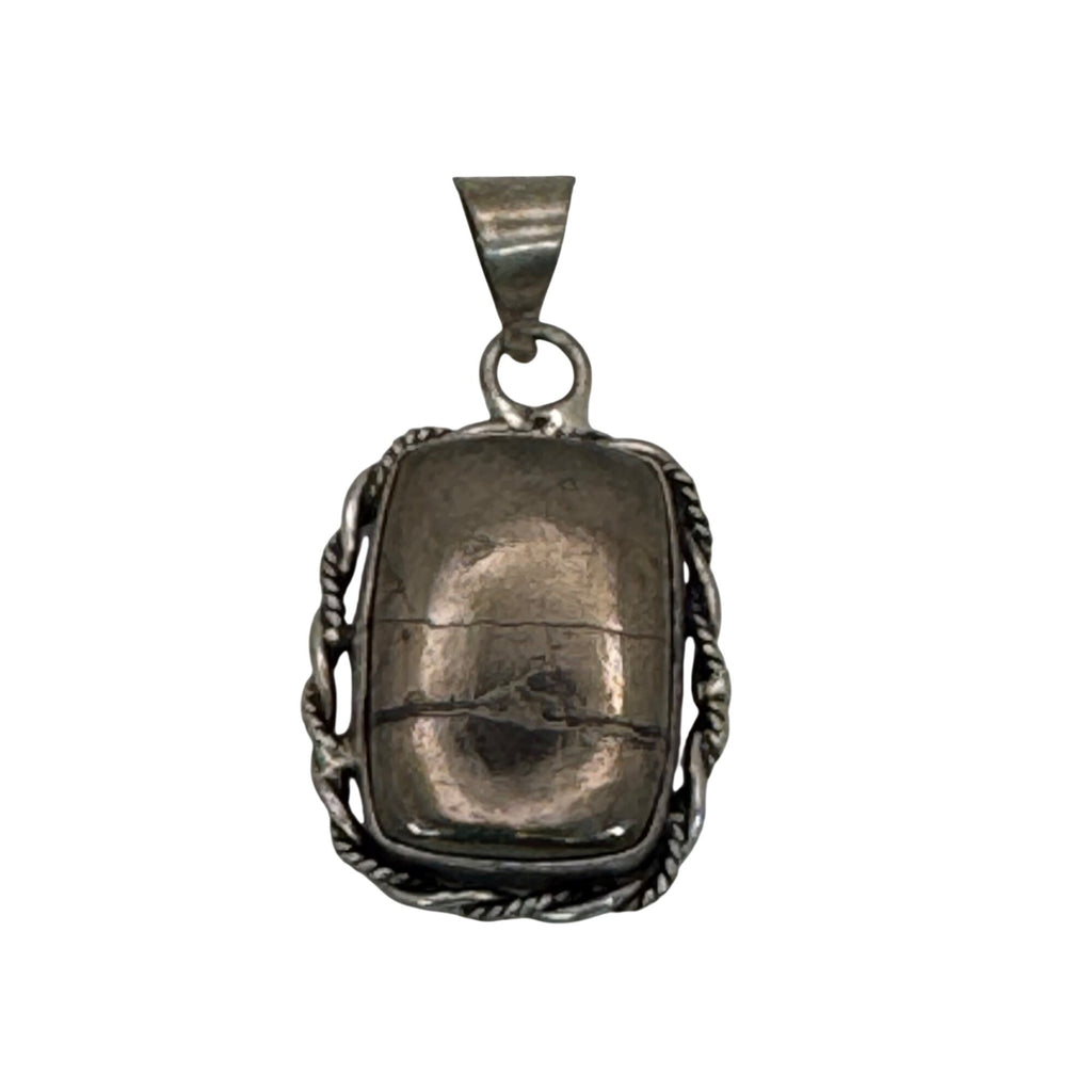 Vintage Cracked Hematite Sterling Silver Pendant Twisted Rope Border Design SEE