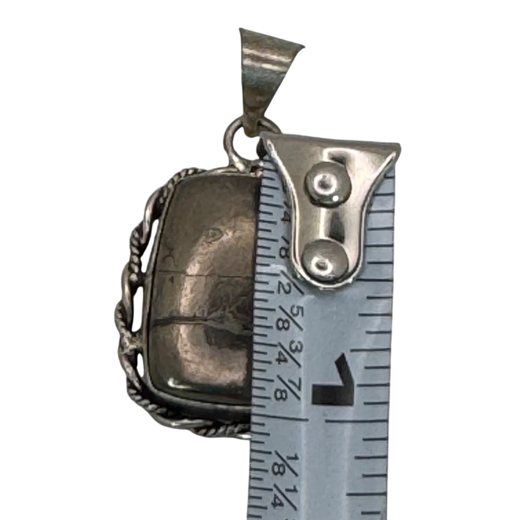 Vintage Cracked Hematite Sterling Silver Pendant Twisted Rope Border Design SEE