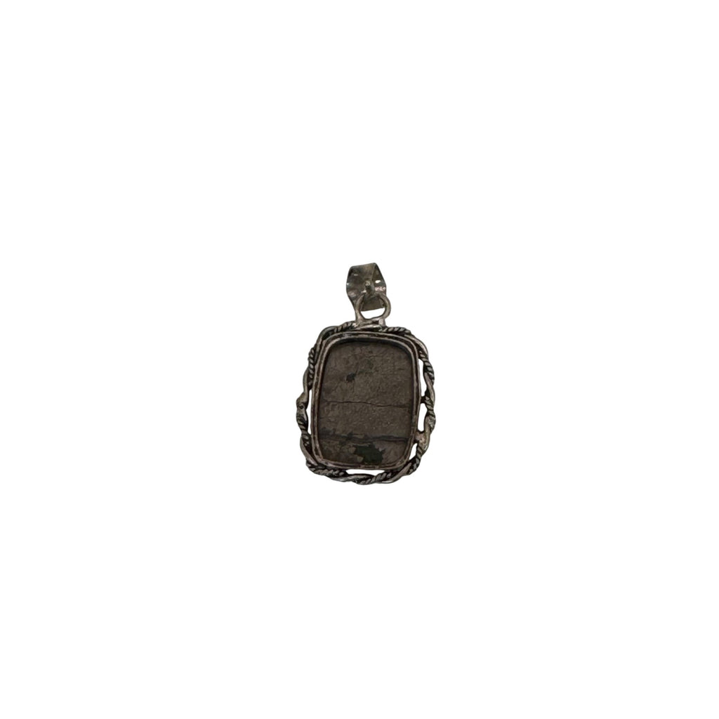 Vintage Cracked Hematite Sterling Silver Pendant Twisted Rope Border Design SEE