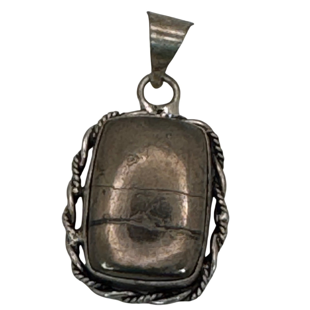 Vintage Cracked Hematite Sterling Silver Pendant Twisted Rope Border Design SEE