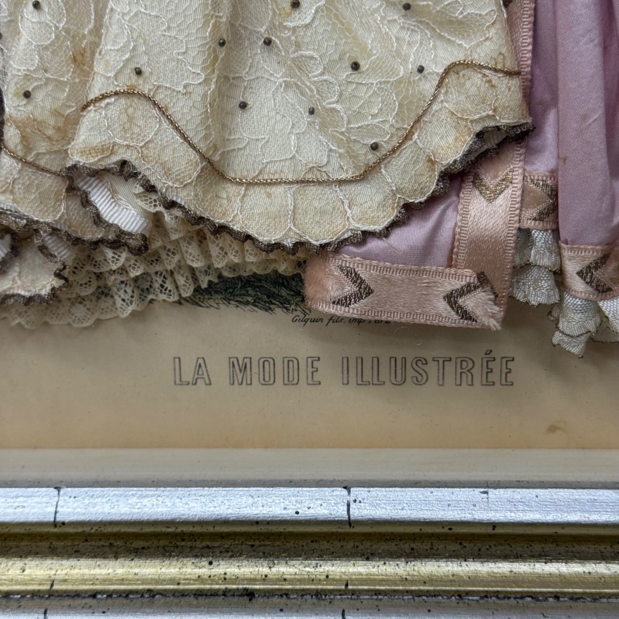 Antique La Mode Illustree Print 3D Shadow Box Victorian Fabric 12x15 Fashion