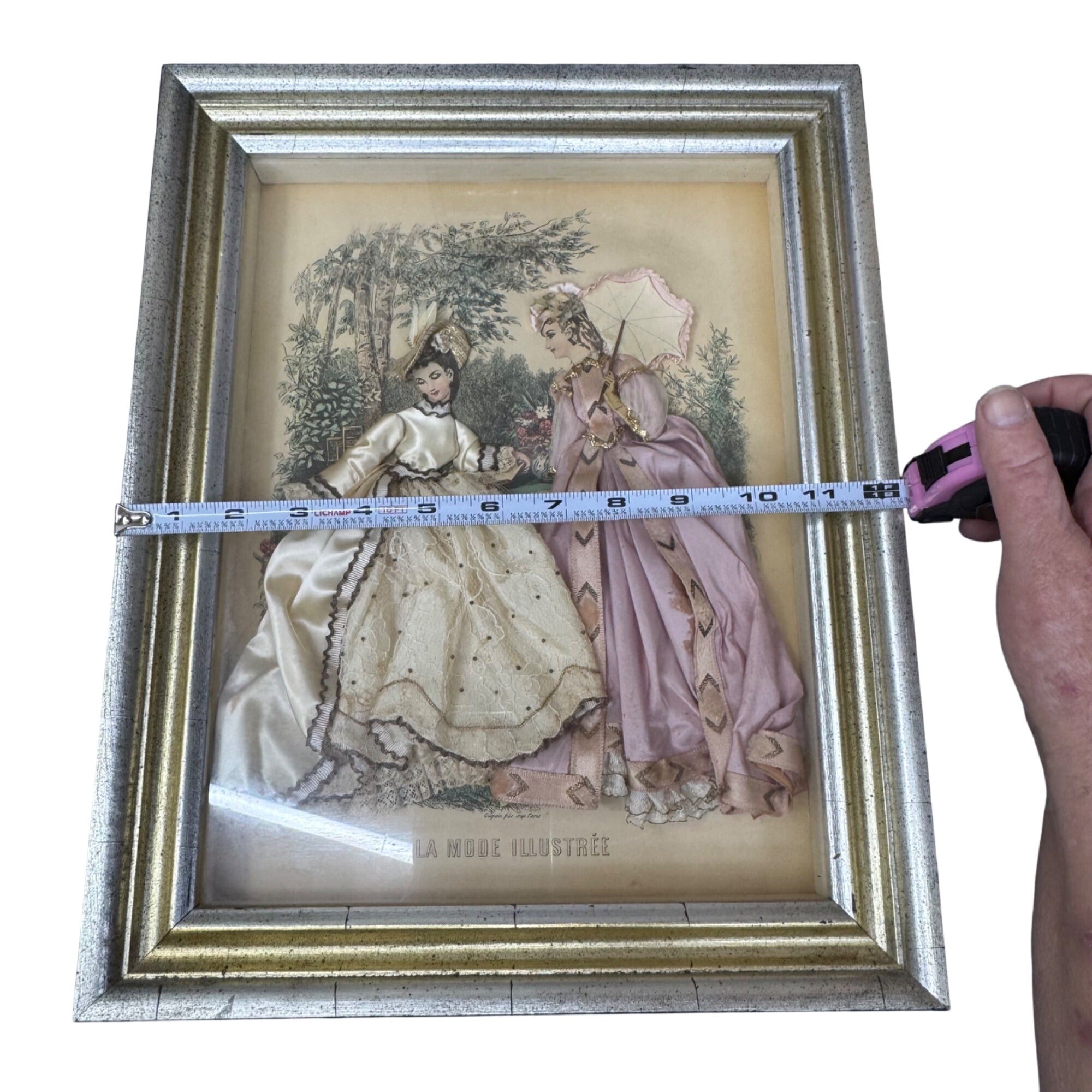 Antique La Mode Illustree Print 3D Shadow Box Victorian Fabric 12x15 Fashion