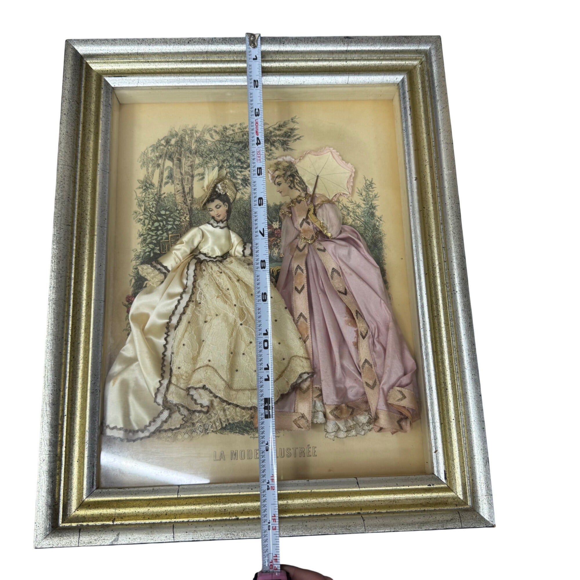 Antique La Mode Illustree Print 3D Shadow Box Victorian Fabric 12x15 Fashion