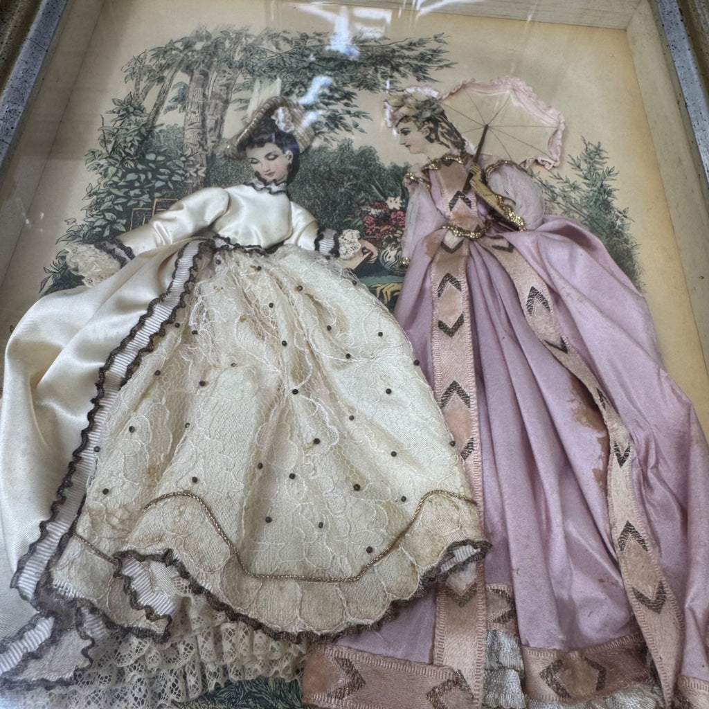 Antique La Mode Illustree Print 3D Shadow Box Victorian Fabric 12x15 Fashion