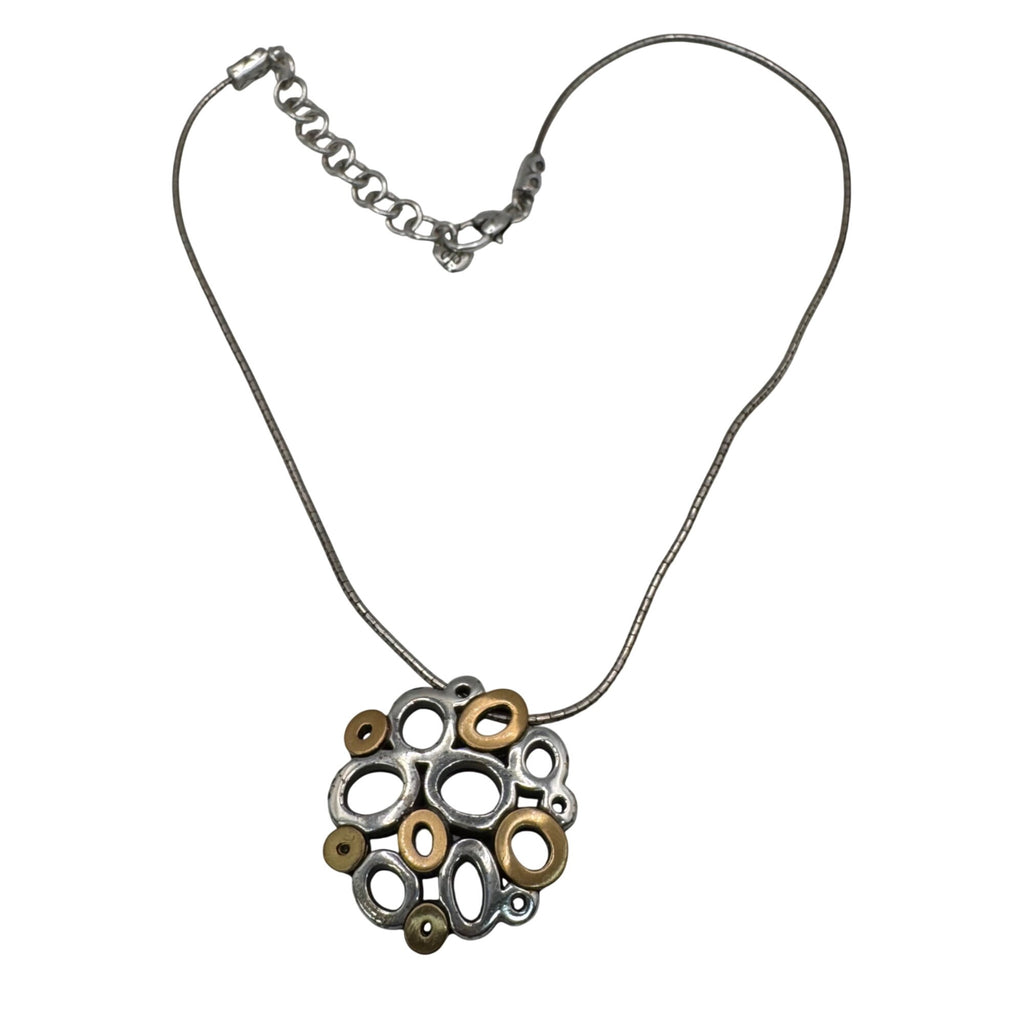 Brighton Calliope Tone Silver Gold Swarovski Crystal Reversible Pendant Necklace