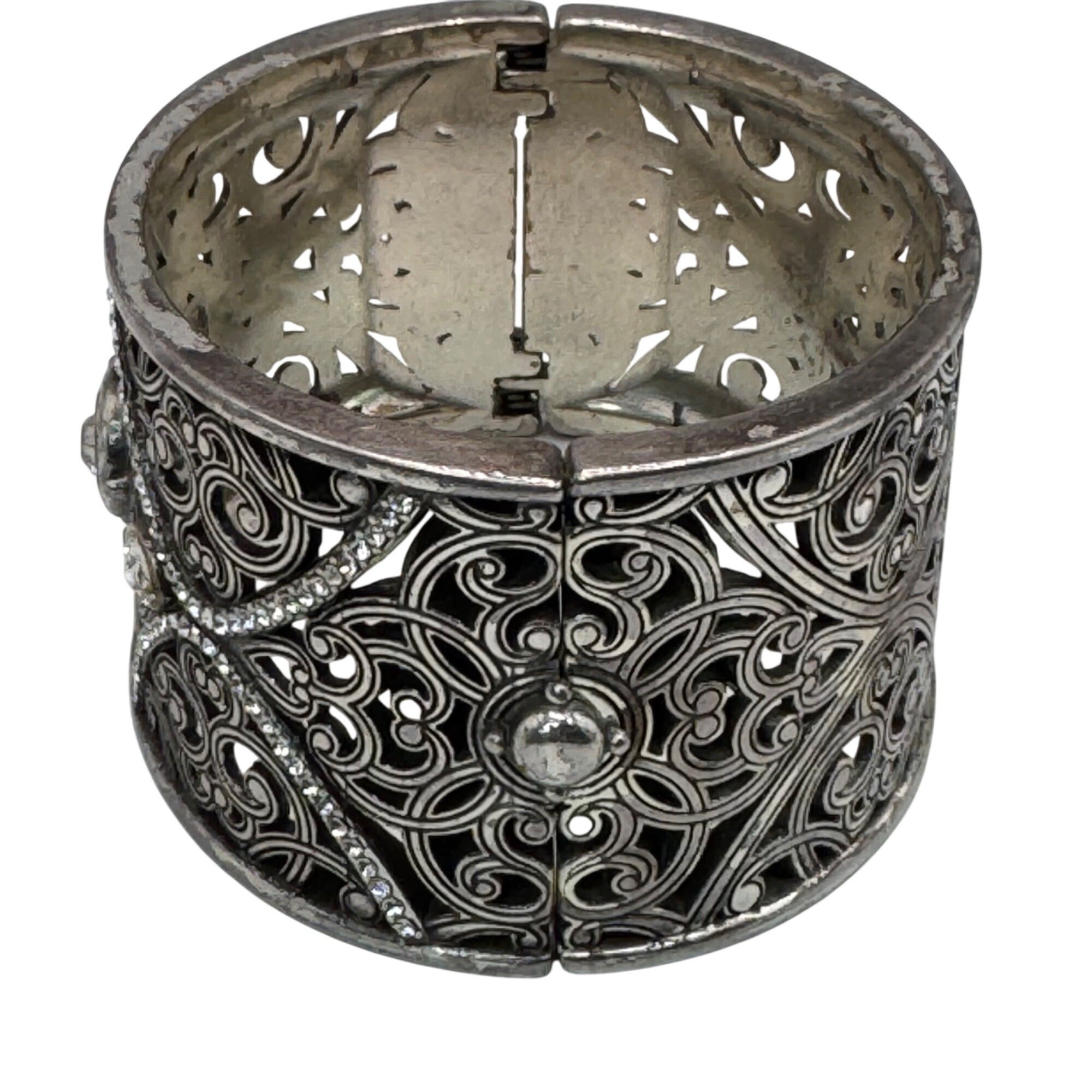 Brighton Mamounia Ornate Silver-Tone Filigree Bangle Bracelet Rhinestone Accents