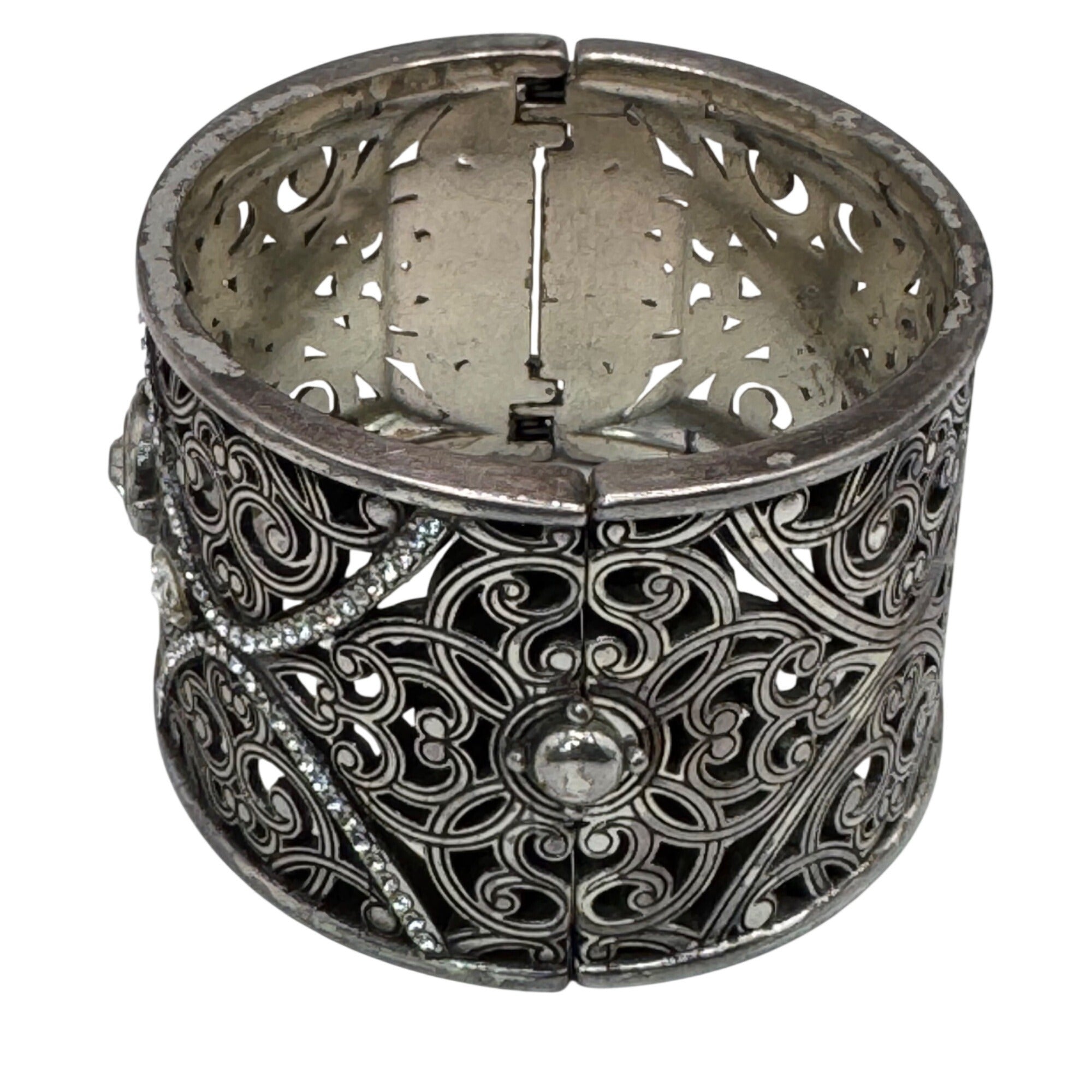 Brighton Mamounia Ornate Silver-Tone Filigree Bangle Bracelet Rhinestone Accents