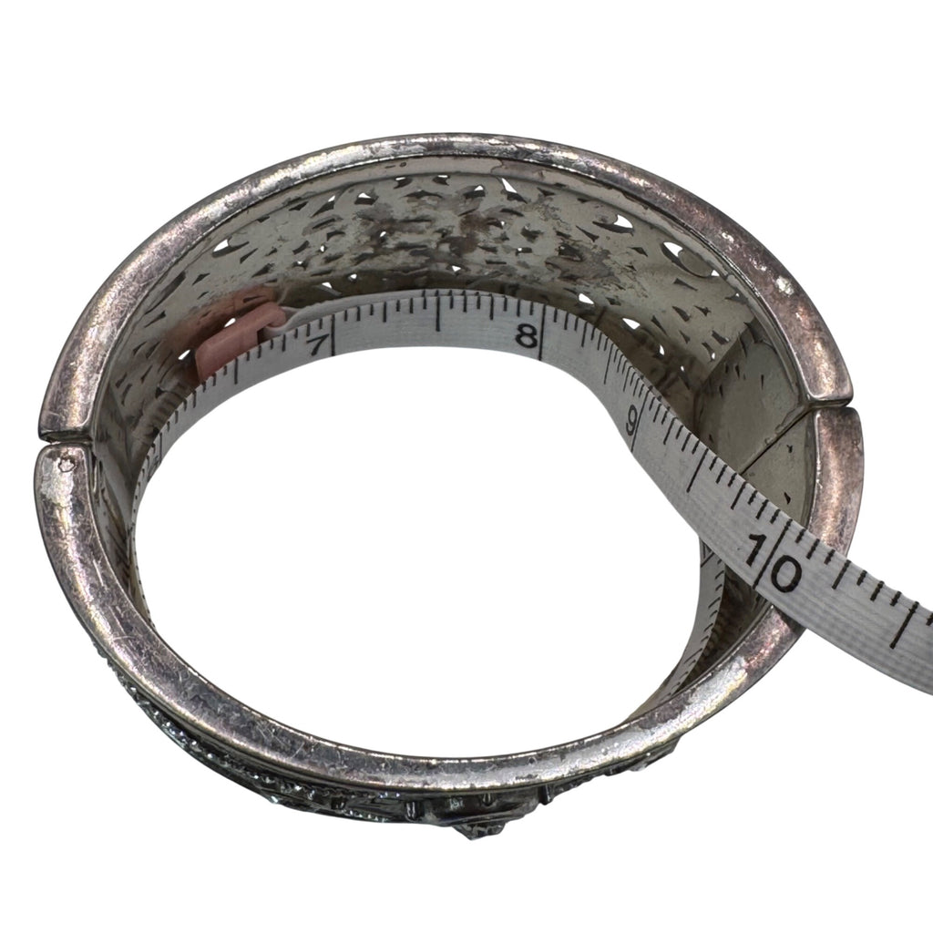 Brighton Mamounia Ornate Silver-Tone Filigree Bangle Bracelet Rhinestone Accents