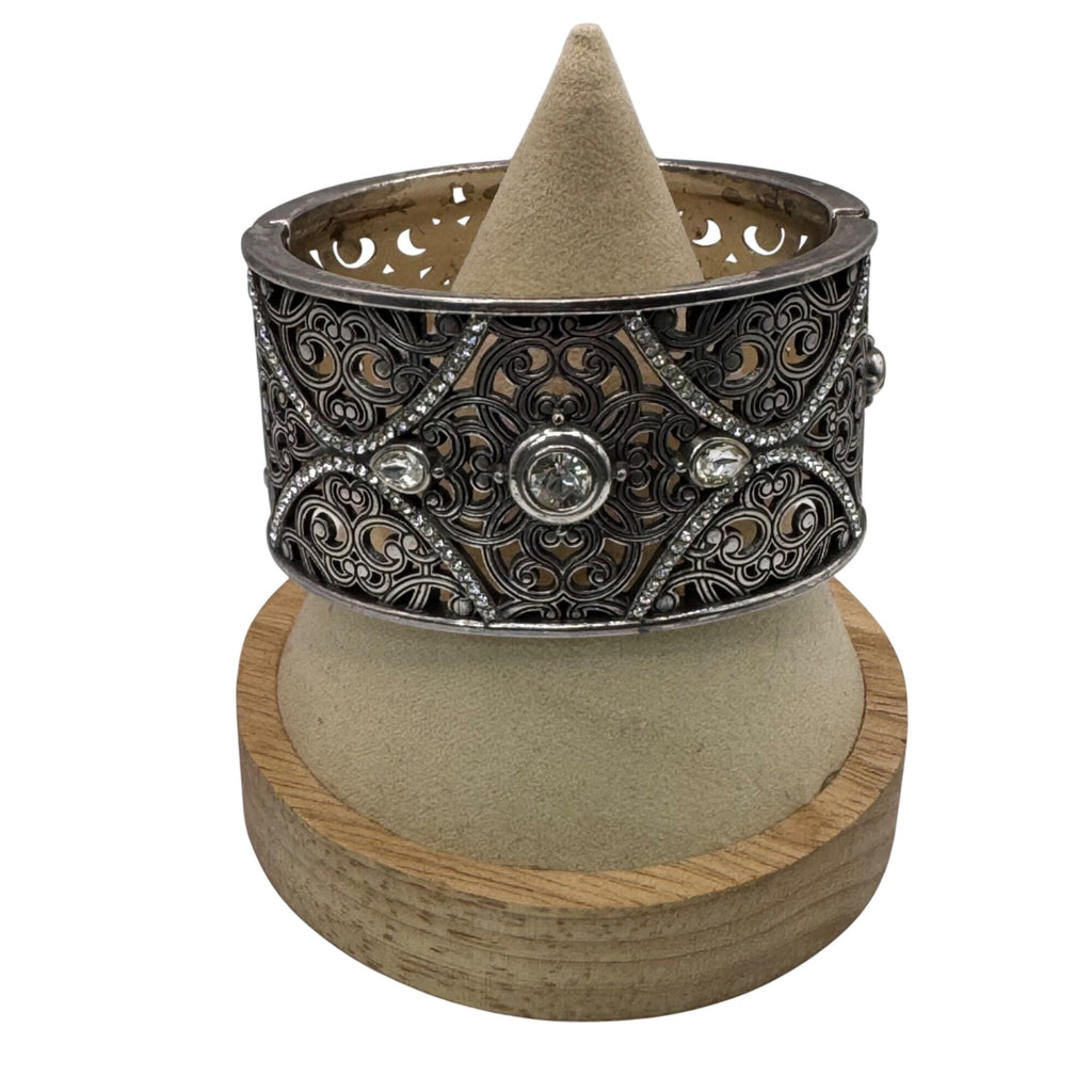 Brighton Mamounia Ornate Silver-Tone Filigree Bangle Bracelet Rhinestone Accents