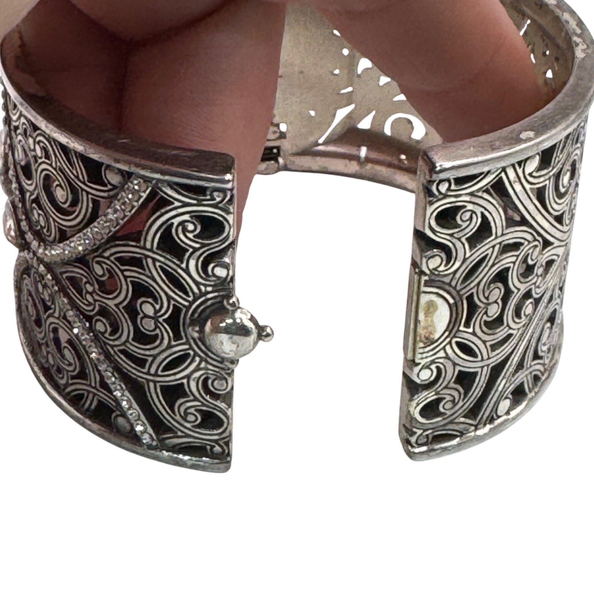 Brighton Mamounia Ornate Silver-Tone Filigree Bangle Bracelet Rhinestone Accents