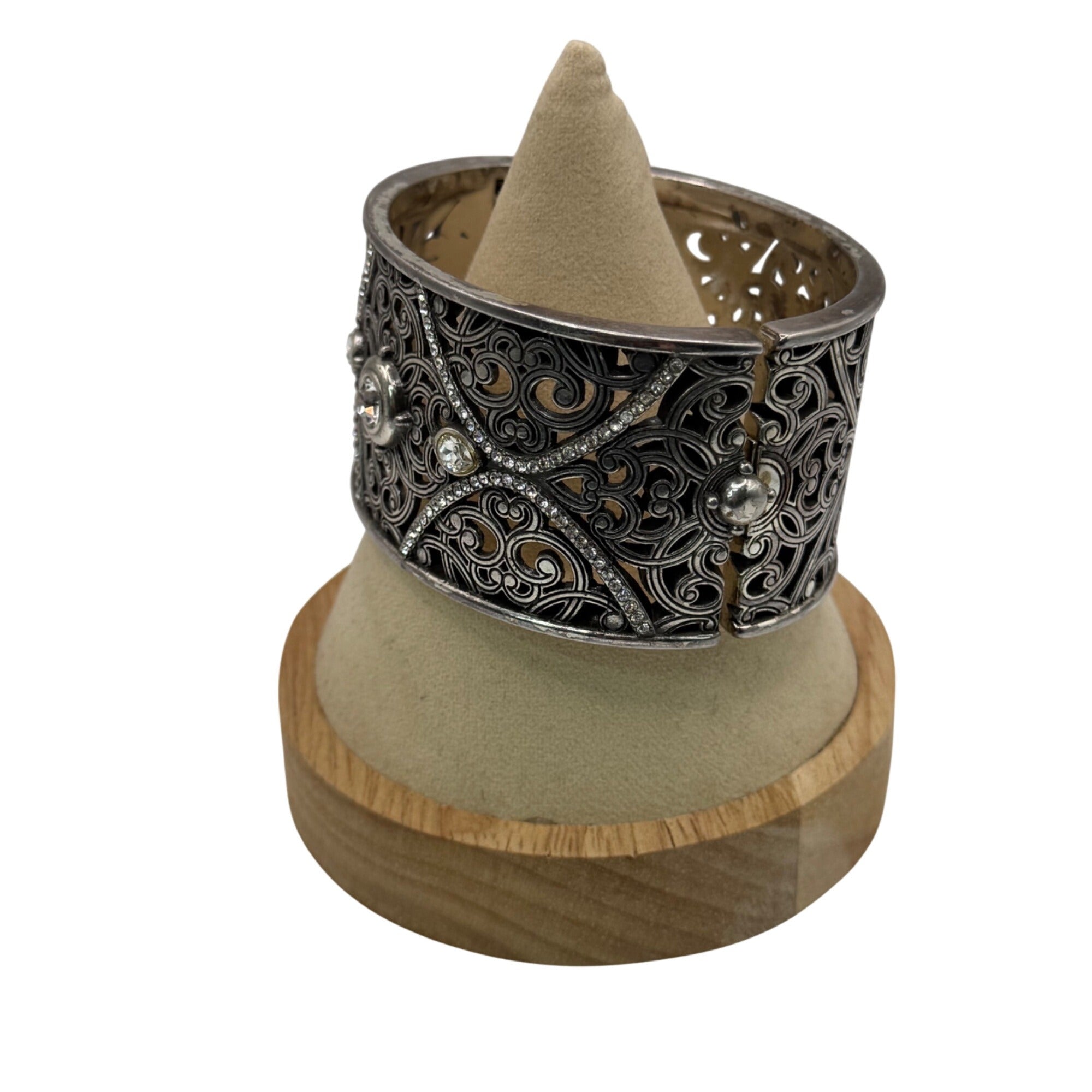 Brighton Mamounia Ornate Silver-Tone Filigree Bangle Bracelet Rhinestone Accents