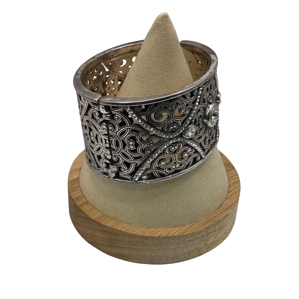 Brighton Mamounia Ornate Silver-Tone Filigree Bangle Bracelet Rhinestone Accents