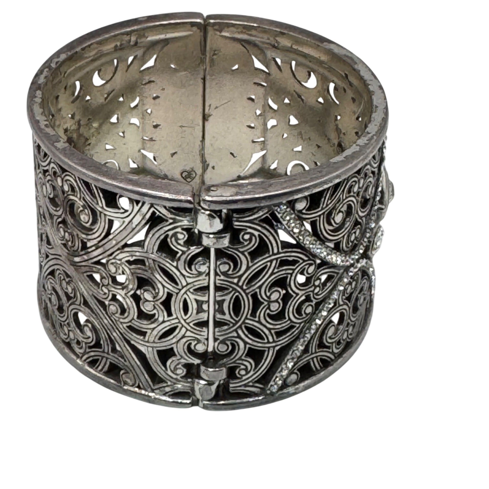 Brighton Mamounia Ornate Silver-Tone Filigree Bangle Bracelet Rhinestone Accents