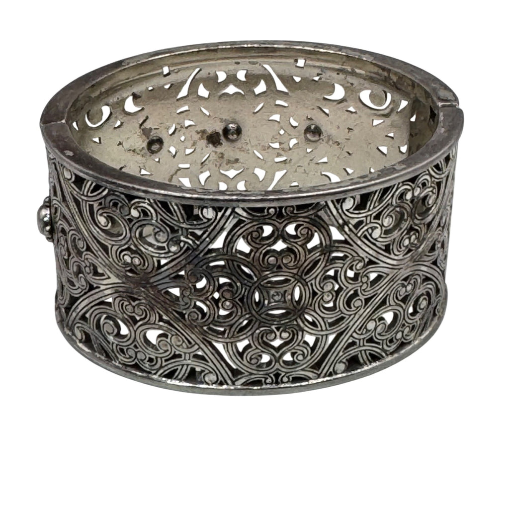 Brighton Mamounia Ornate Silver-Tone Filigree Bangle Bracelet Rhinestone Accents
