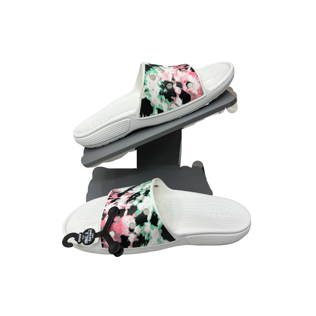 Crocs Unisex Tie Dye Mania Classic Marbled Slide Sandals White Men 10 Women 12