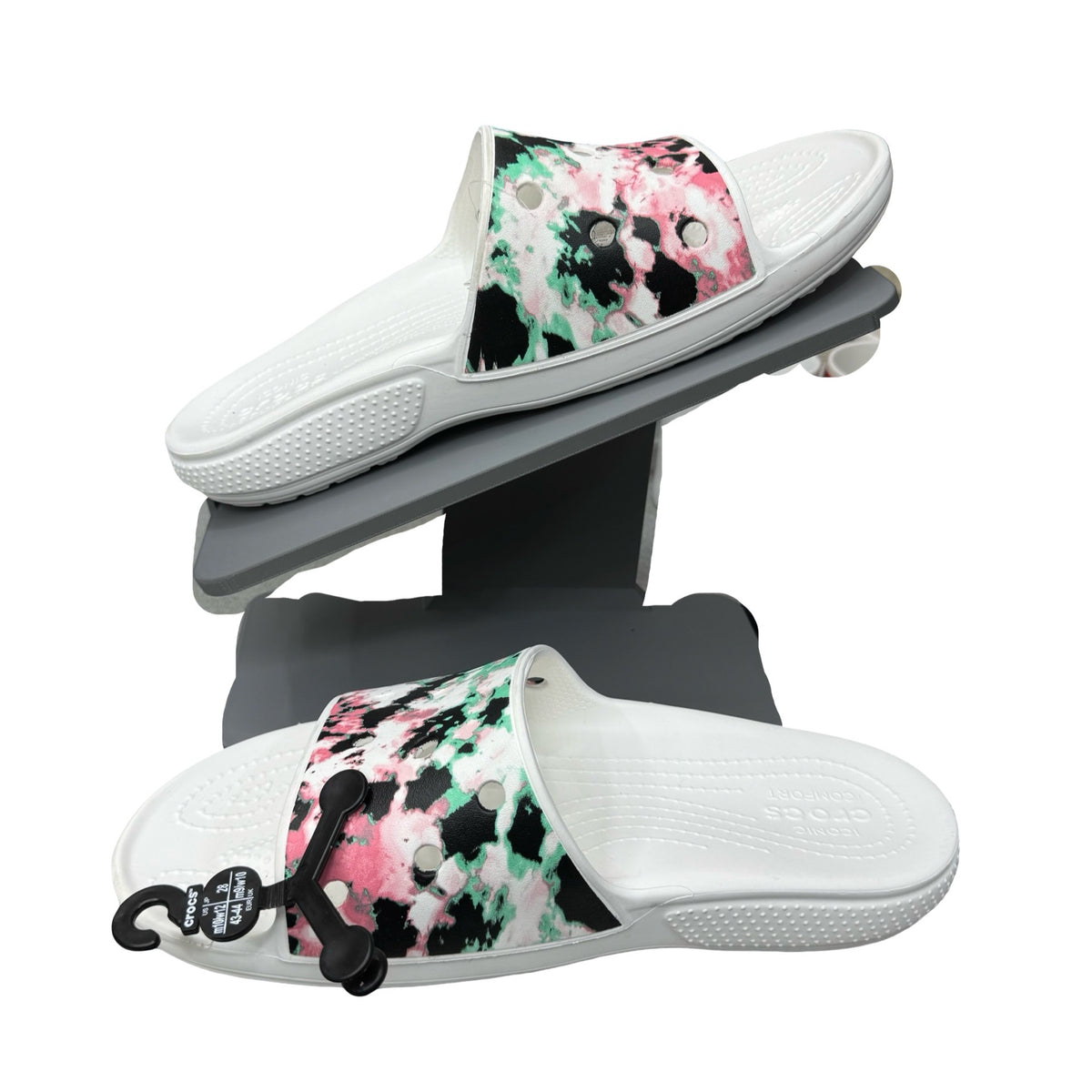 Crocs Unisex Tie Dye Mania Classic Marbled Slide Sandals White Men 10 Women 12