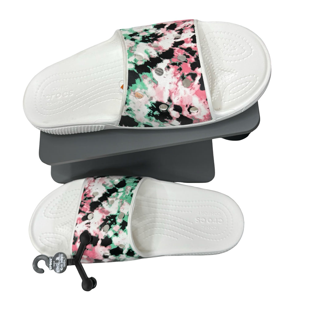 Crocs Unisex Tie Dye Mania Classic Marbled Slide Sandals White Men 10 Women 12