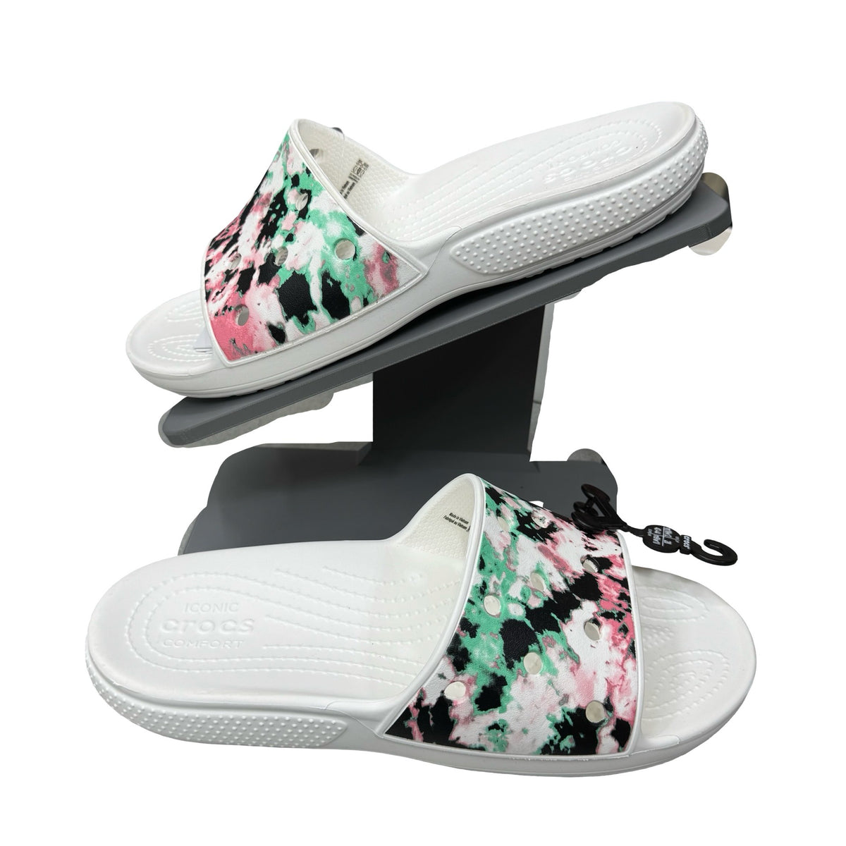 Crocs Unisex Tie Dye Mania Classic Marbled Slide Sandals White Men 10 Women 12