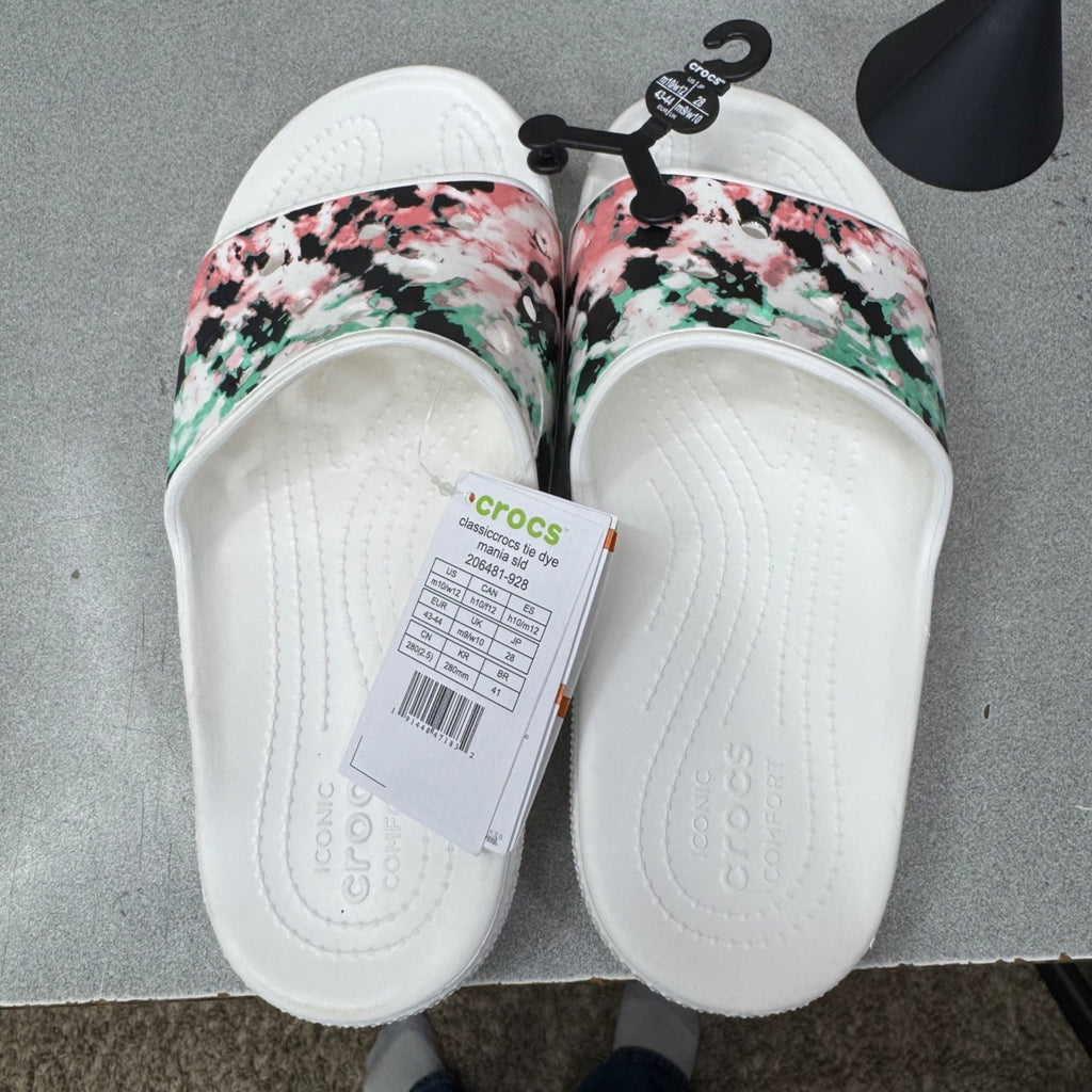 Crocs Unisex Tie Dye Mania Classic Marbled Slide Sandals White Men 10 Women 12