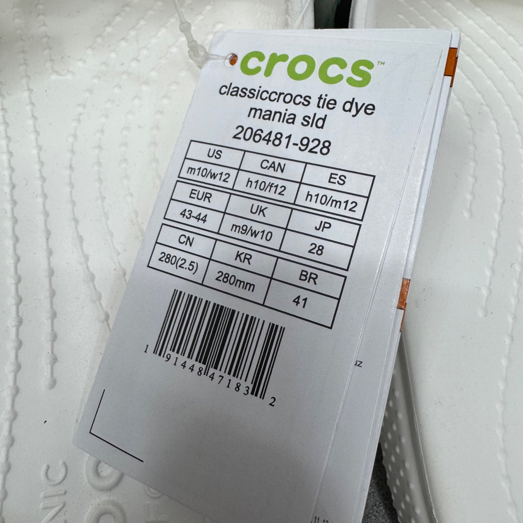 Crocs Unisex Tie Dye Mania Classic Marbled Slide Sandals White Men 10 Women 12