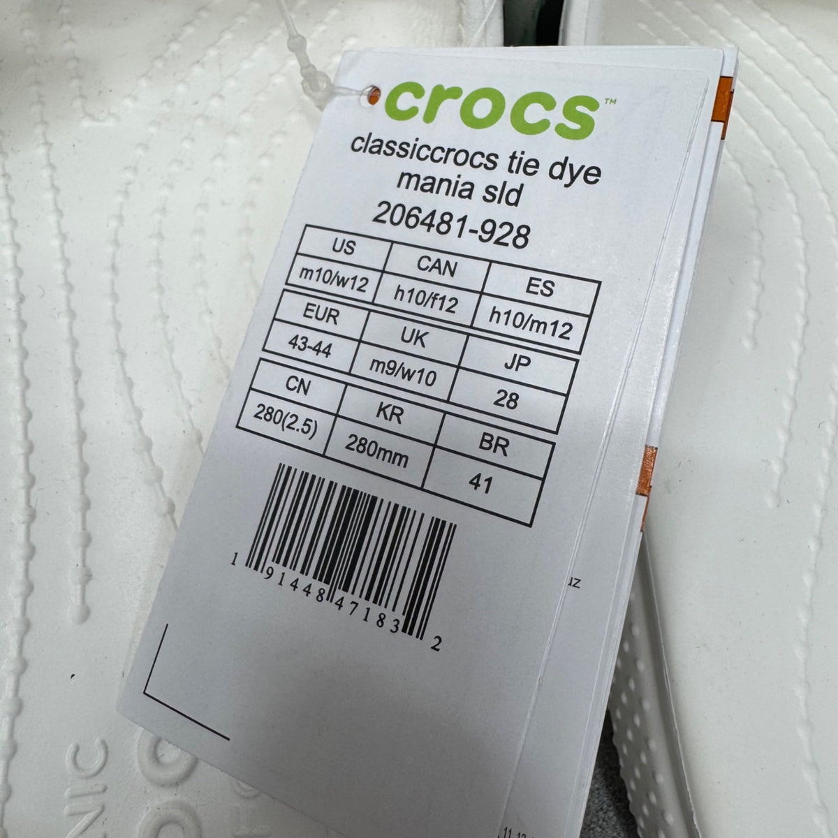 Crocs Unisex Tie Dye Mania Classic Marbled Slide Sandals White Men 10 Women 12