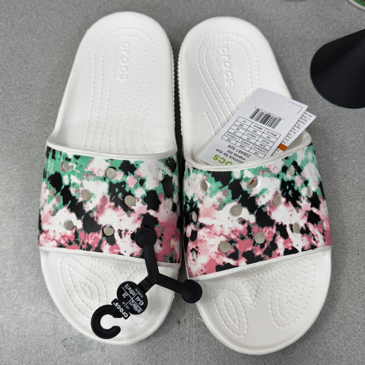 Crocs Unisex Tie Dye Mania Classic Marbled Slide Sandals White Men 10 Women 12