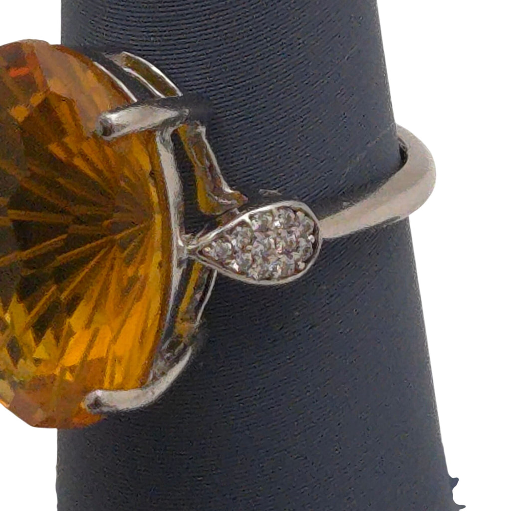 Citrine Statement Gemstone Ring Sterling Silver Band & Rhinestone Accents 6 Oval