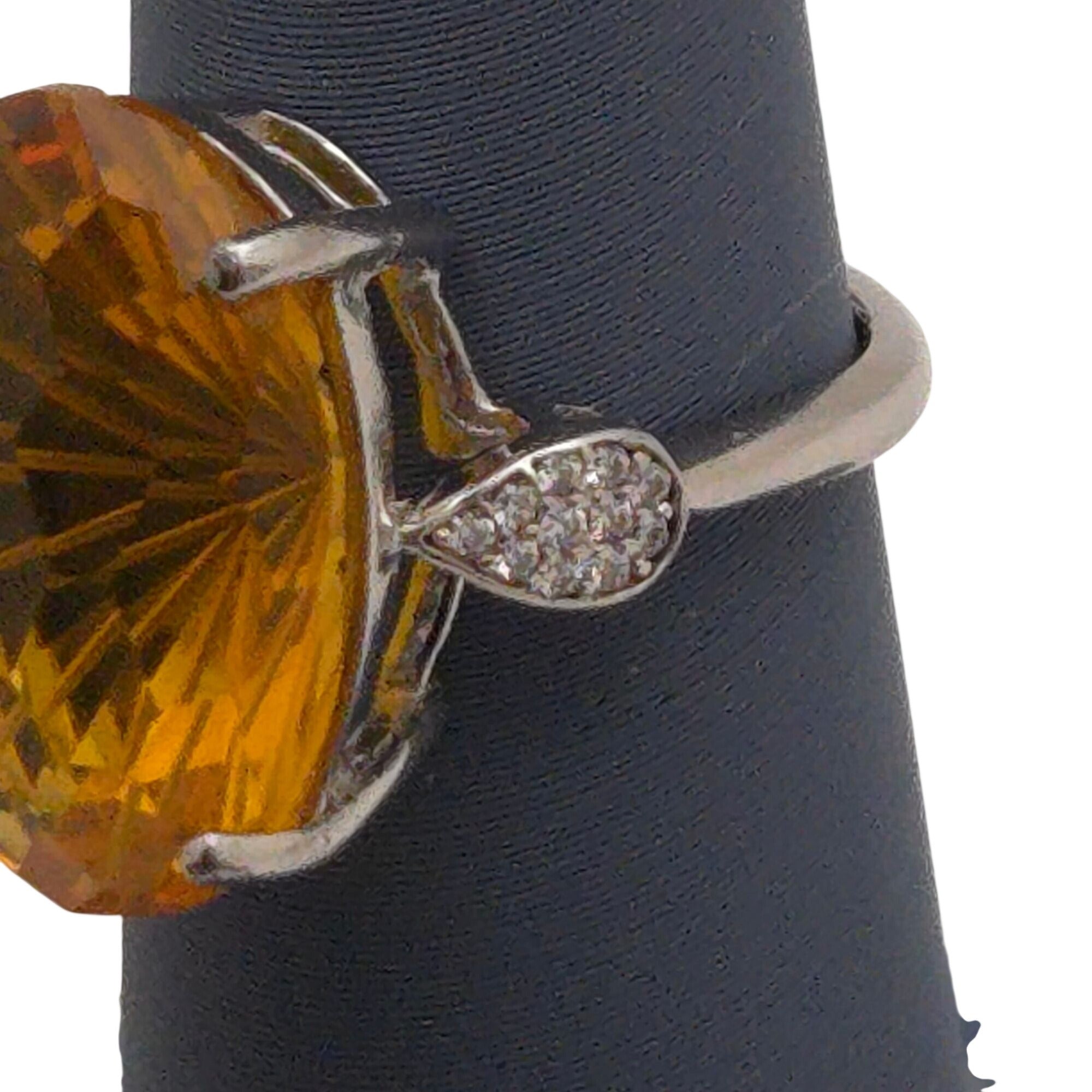 Citrine Statement Gemstone Ring Sterling Silver Band & Rhinestone Accents 6 Oval