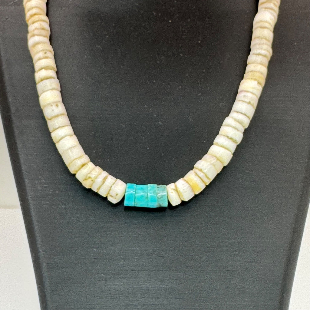 Vintage Santa Domingo Heishi Sterling Turquoise Beaded Necklace 17” Southwest