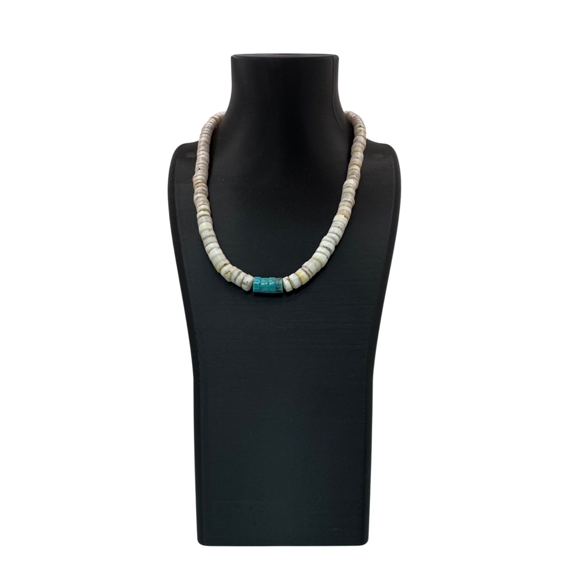 Vintage Santa Domingo Heishi Sterling Turquoise Beaded Necklace 17” Southwest