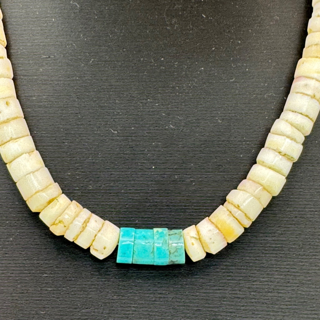 Vintage Santa Domingo Heishi Sterling Turquoise Beaded Necklace 17” Southwest