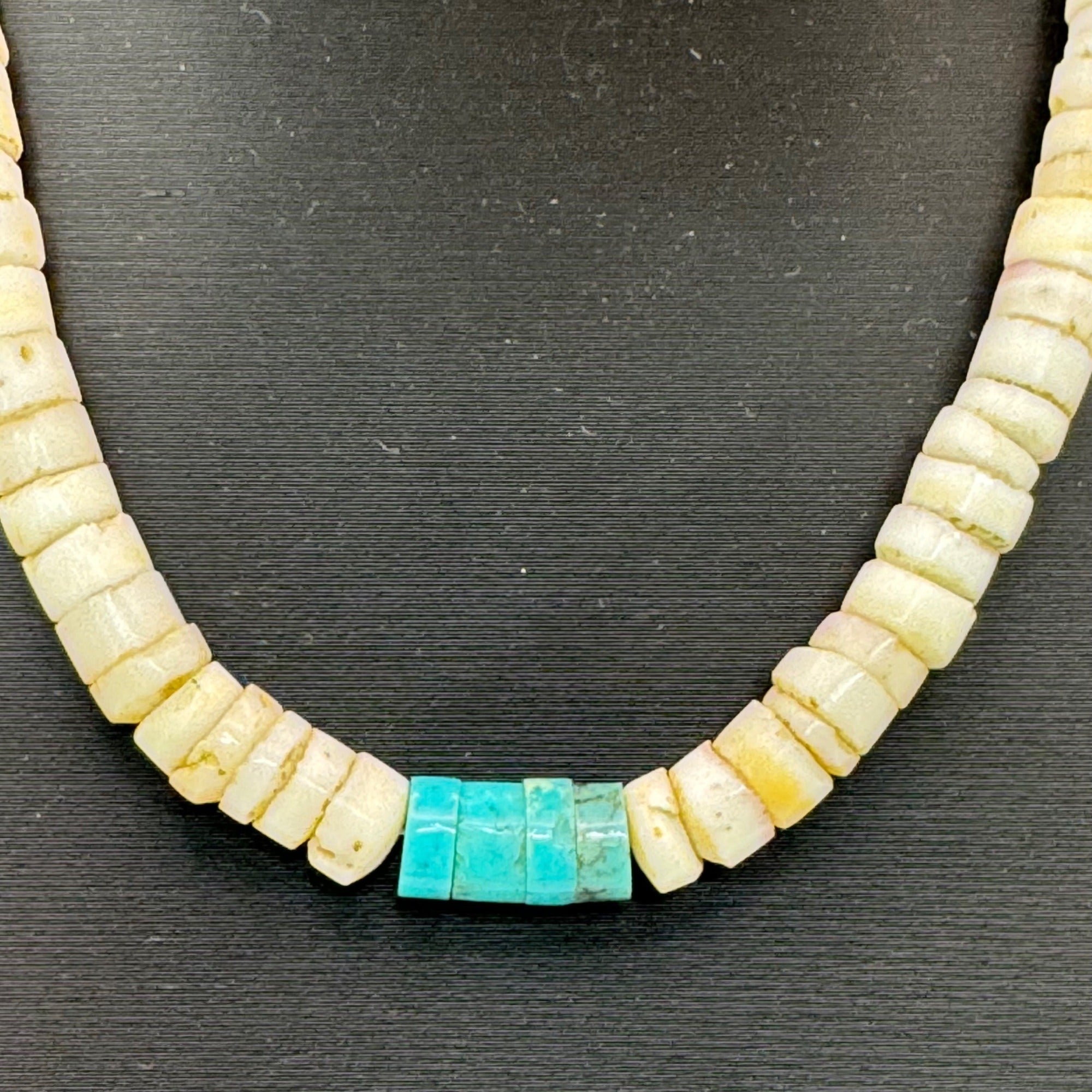 Vintage Santa Domingo Heishi Sterling Turquoise Beaded Necklace 17” Southwest