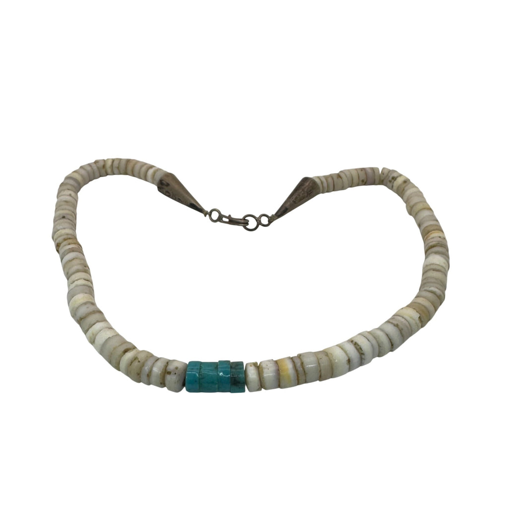 Vintage Santa Domingo Heishi Sterling Turquoise Beaded Necklace 17” Southwest