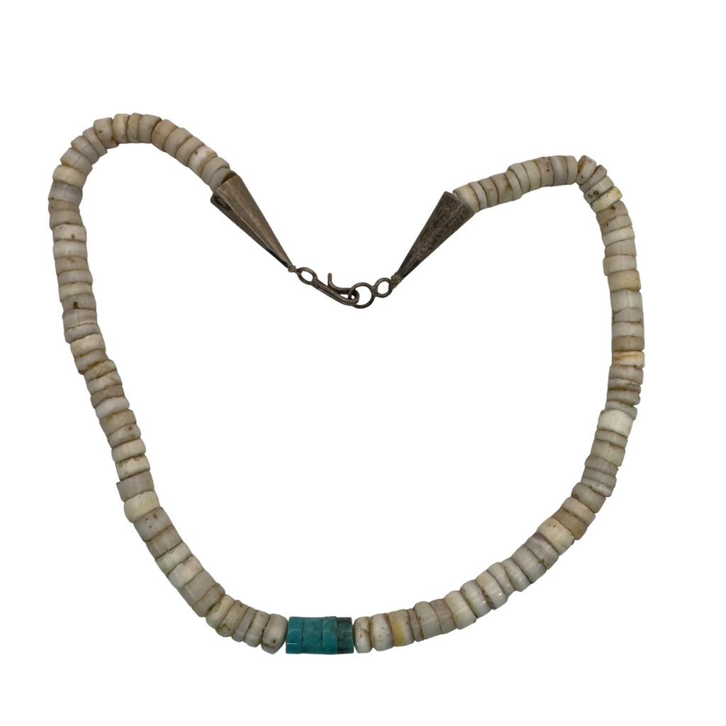 Vintage Santa Domingo Heishi Sterling Turquoise Beaded Necklace 17” Southwest