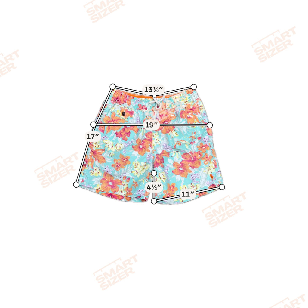 Polo Ralph Lauren Mens Tropical Floral Swim Trunks Small Mesh Lining Blue & Orange