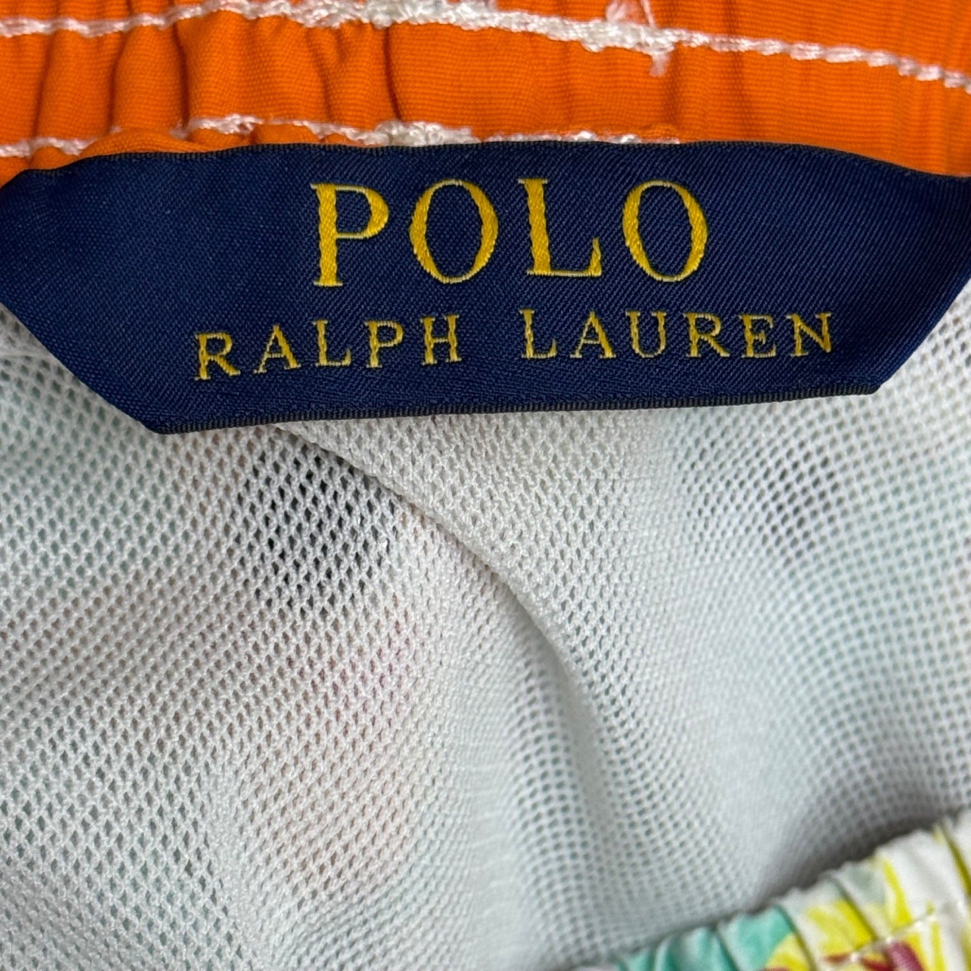 Polo Ralph Lauren Mens Tropical Floral Swim Trunks Small Mesh Lining Blue & Orange