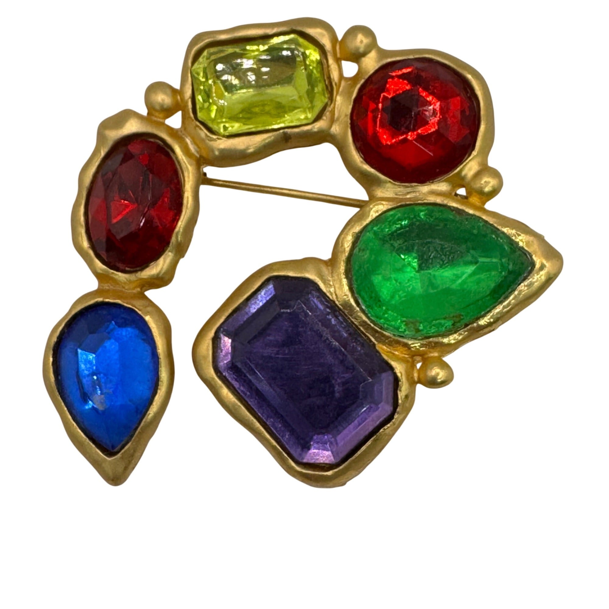 Vintage Park Lane Gold-Tone Multicolor Gemstone Brooch Clip-On Earrings Set Boho
