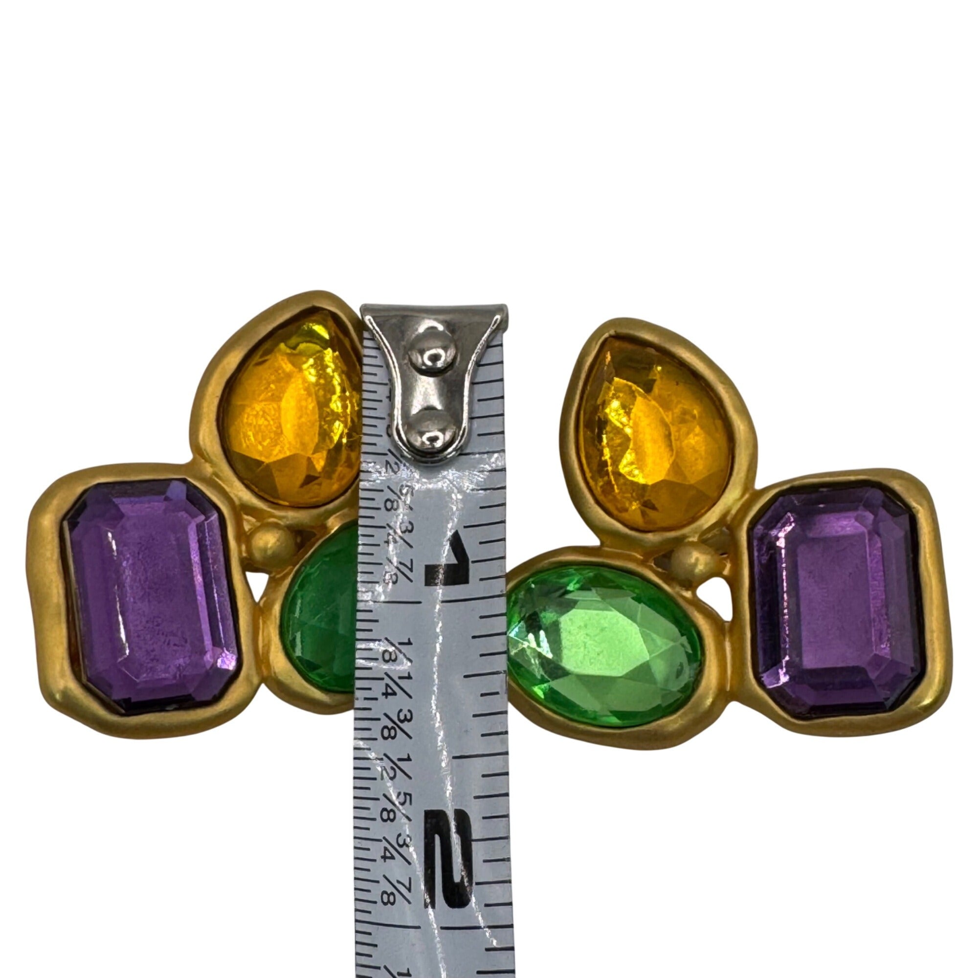 Vintage Park Lane Gold-Tone Multicolor Gemstone Brooch Clip-On Earrings Set Boho