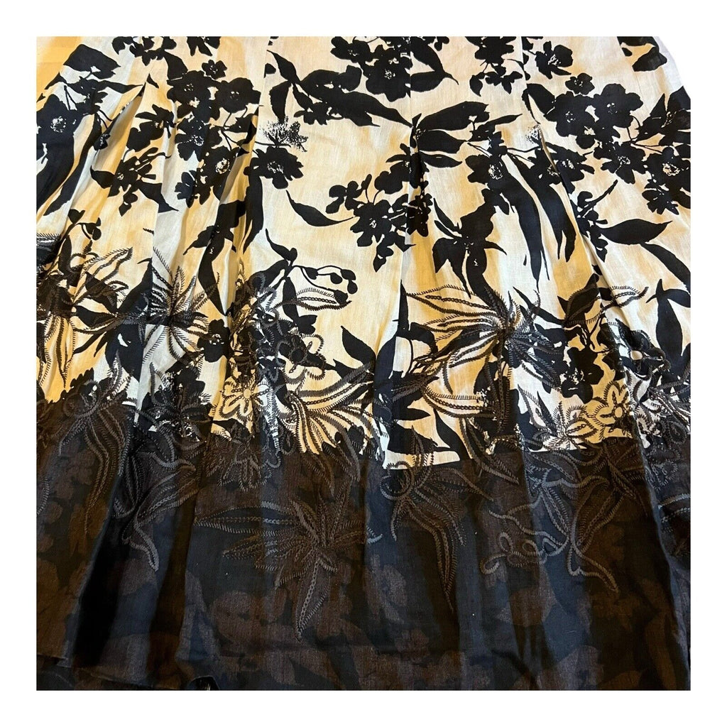 Ann Taylor Black Floral Lined Skirt Sz 10 Casual A Line Zip Up Whimsy Goth Linen