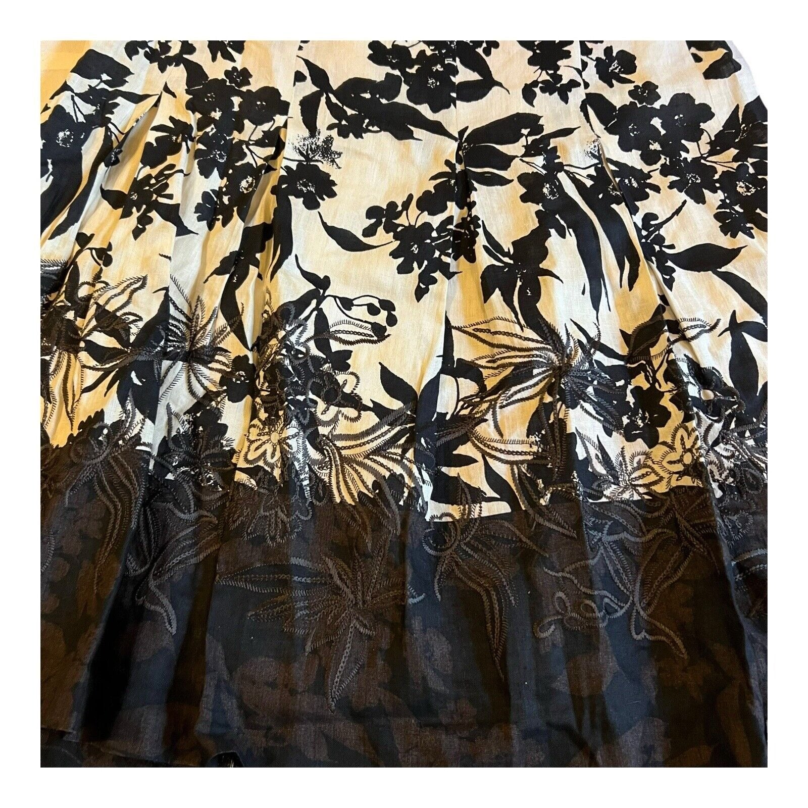 Ann Taylor Black Floral Lined Skirt Sz 10 Casual A Line Zip Up Whimsy Goth Linen
