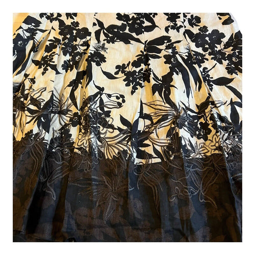 Ann Taylor Black Floral Lined Skirt Sz 10 Casual A Line Zip Up Whimsy Goth Linen