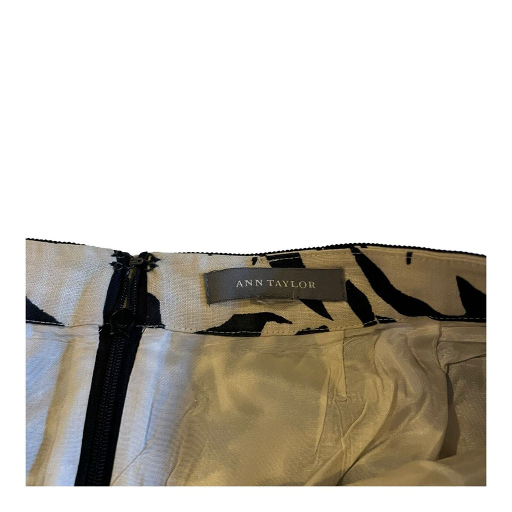 Ann Taylor Black Floral Lined Skirt Sz 10 Casual A Line Zip Up Whimsy Goth Linen